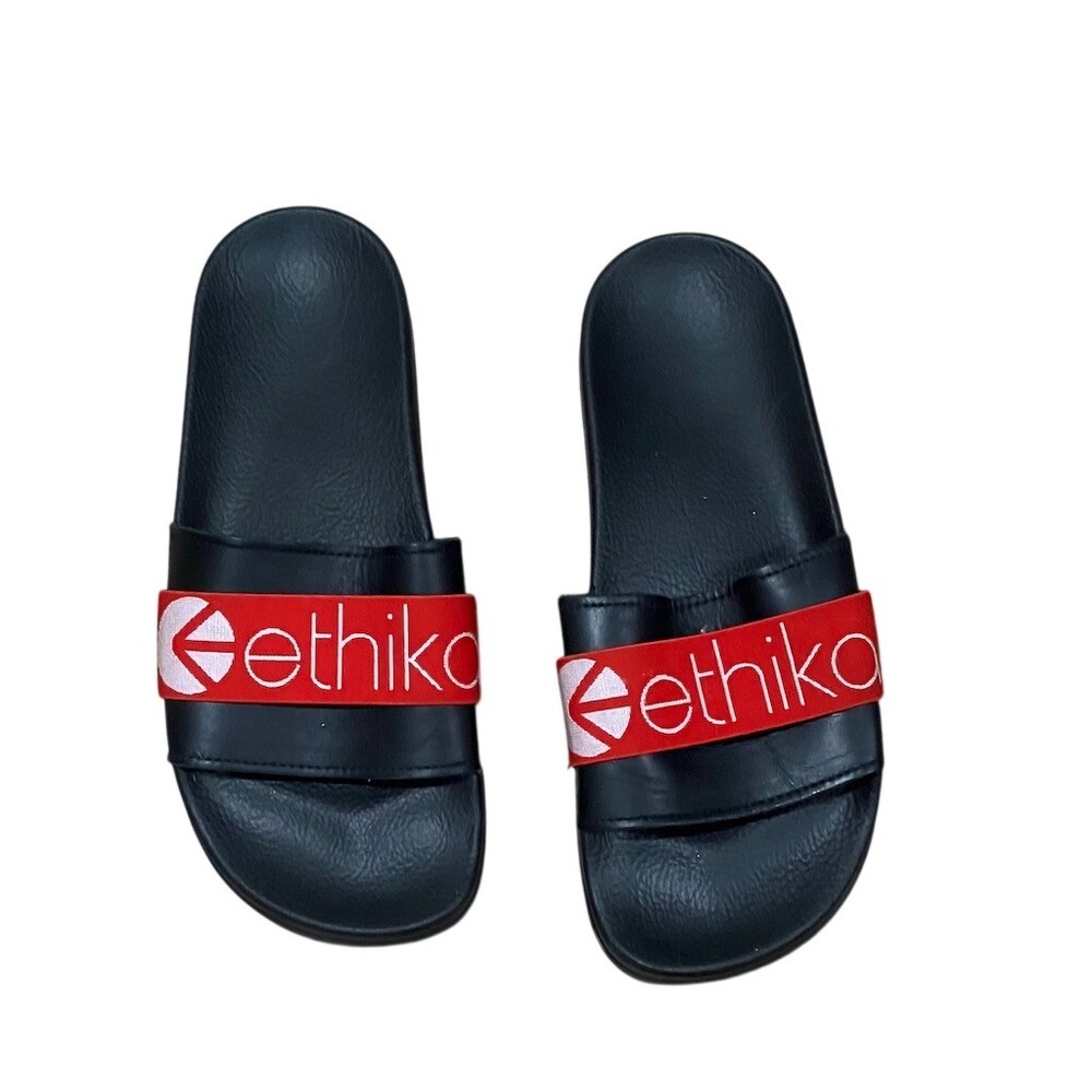 Ethika Slide Sandals Unisex EU 39 Black Footbed Red Strap White Logo